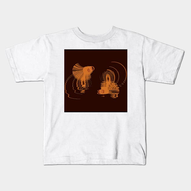 cartoon doodle of twin bright orange goldfish with ripples and water reflections Kids T-Shirt by mister-john